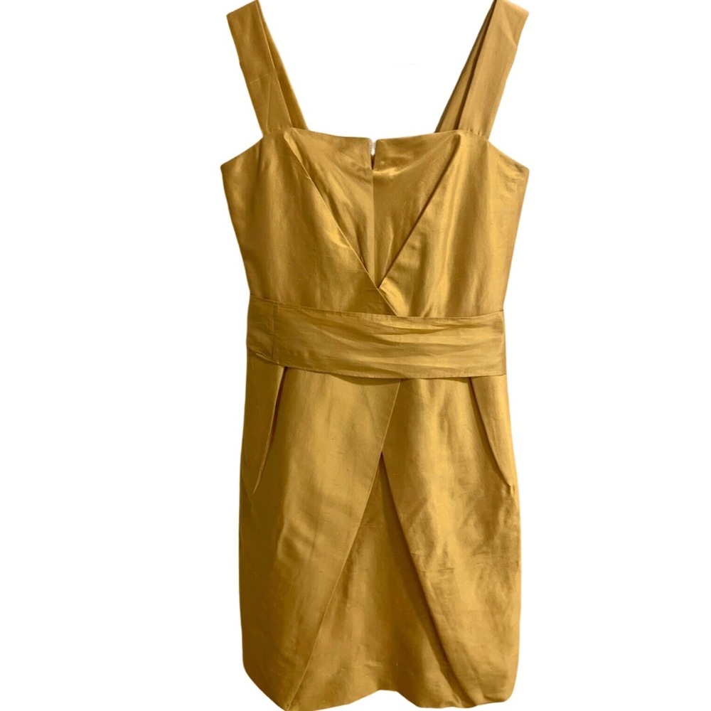 $750 Max Mara DESIGNER Pura Seta Gold 100% Silk Dress with Sash (LIKE NEW!)